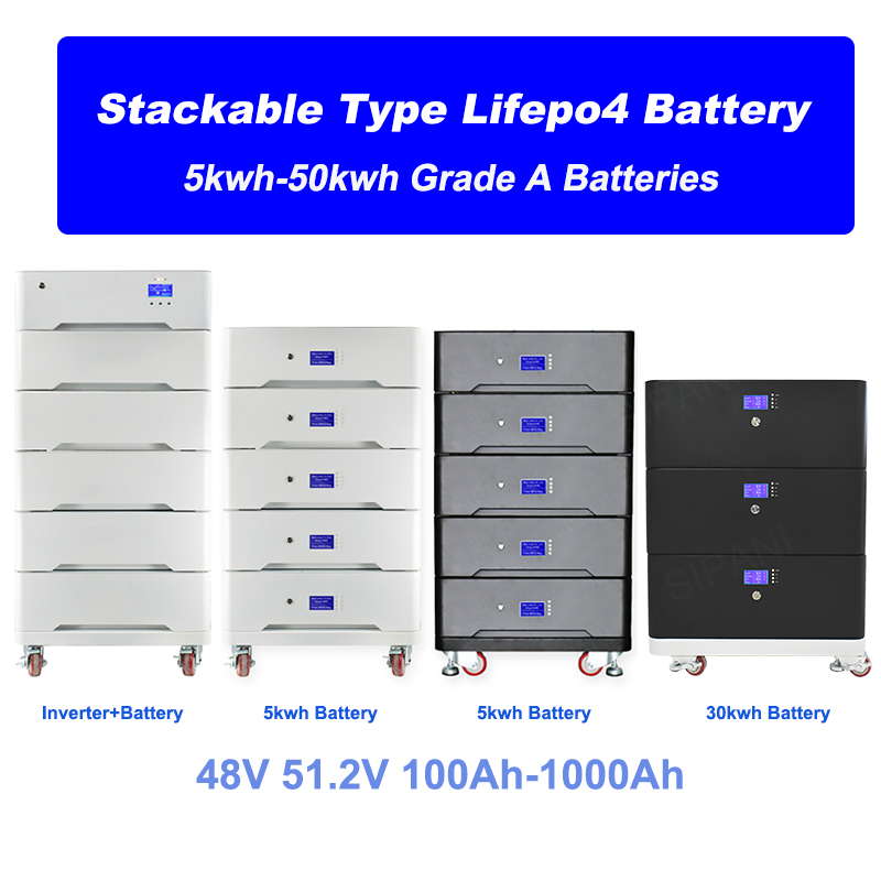 Batería de iones de litio Modular apilable de 48v Lifepo4 200ah 600ah 20kwh 30kwh 40kwh 50kwh para sistema de energía Solar doméstico
