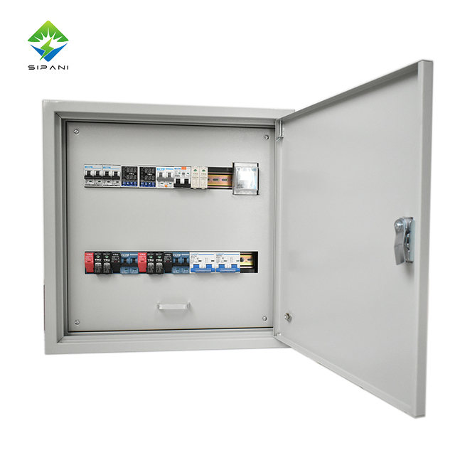 Caja de distribución de energía dual AC DC 63A 2P Sistema de energía de panel solar doméstico Caja de distribución de conjunto completo con interruptor de control de tiempo