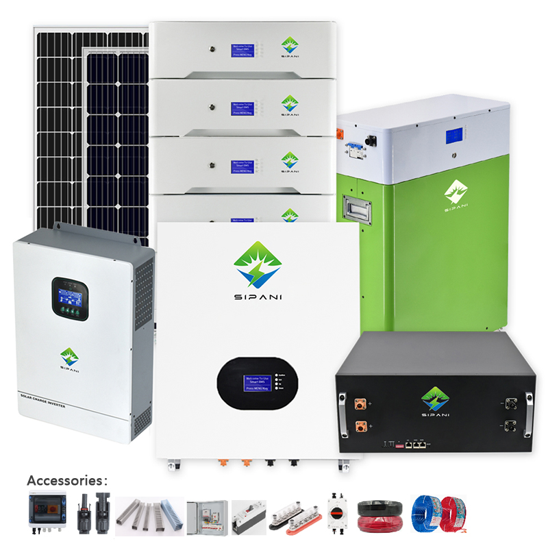 SIPANI 5kw 10kw 15kw 20kw 25kw Sistema de energía solar Inicio 25kwh Lifepo4 Batería Panel solar Sistemas de energía