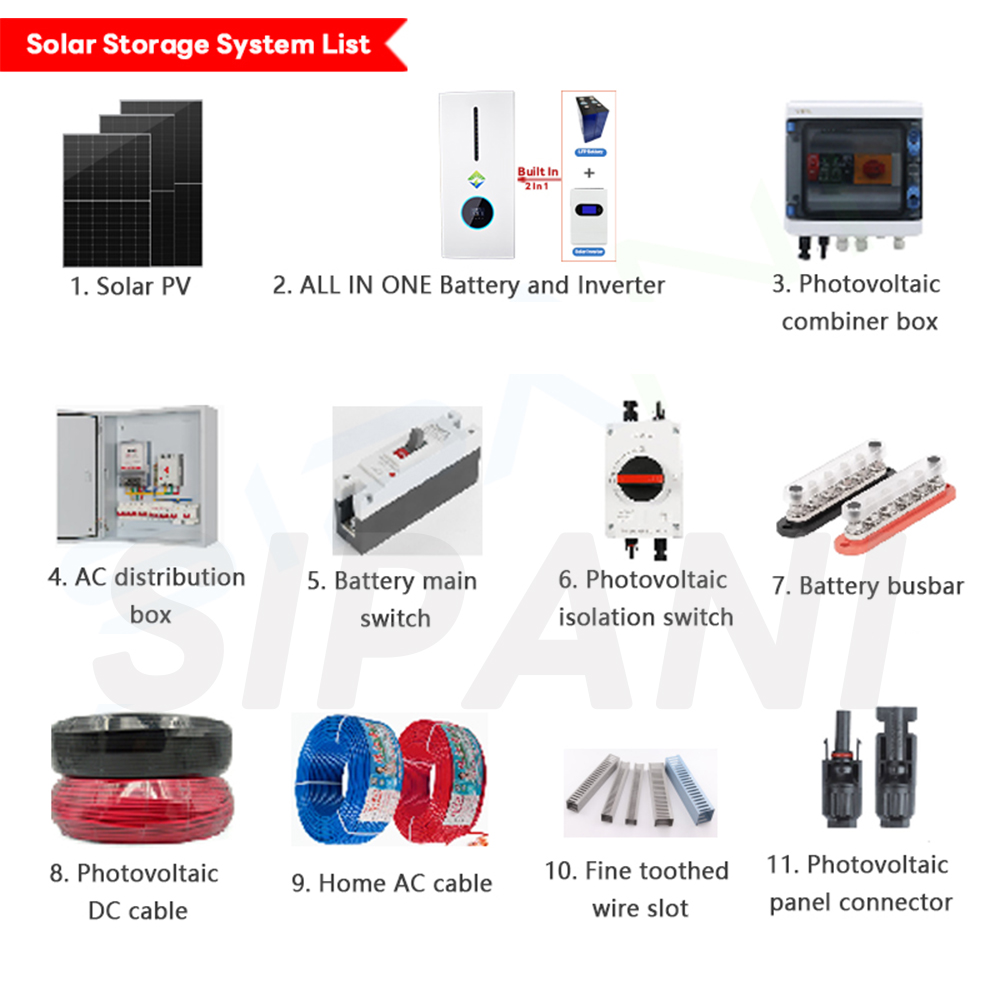 SIPANI Almacenamiento de energía solar montado en la pared Batería e inversor todo en uno