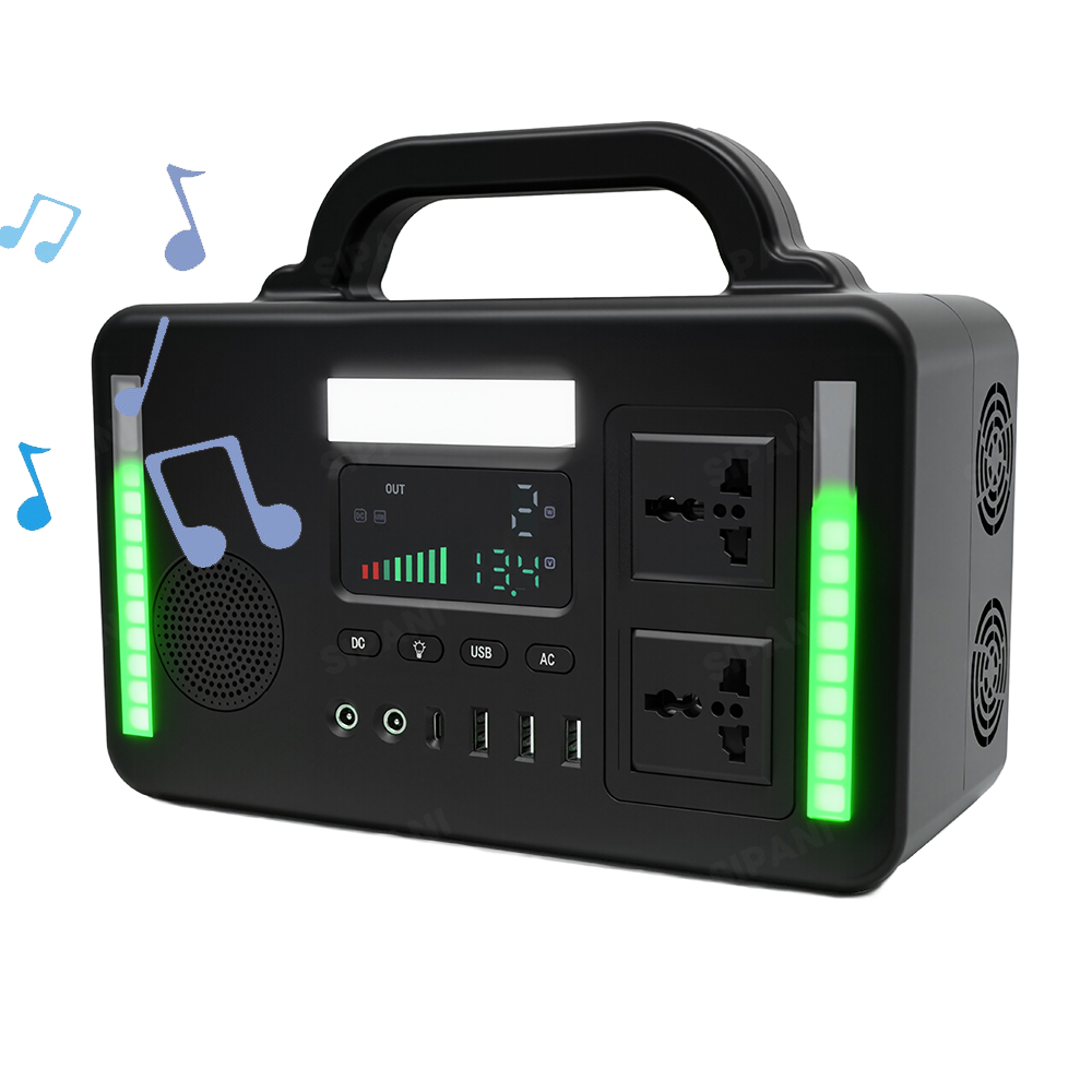 Estación de energía portátil 300W Power Bank con salida de aire acondicionado de 216H Generador solar con altavoz Bluetooth de luz LED Generadores portátiles de batería de respaldo Fuente de alimentación para el campamento al aire libre Emergencia de viajes