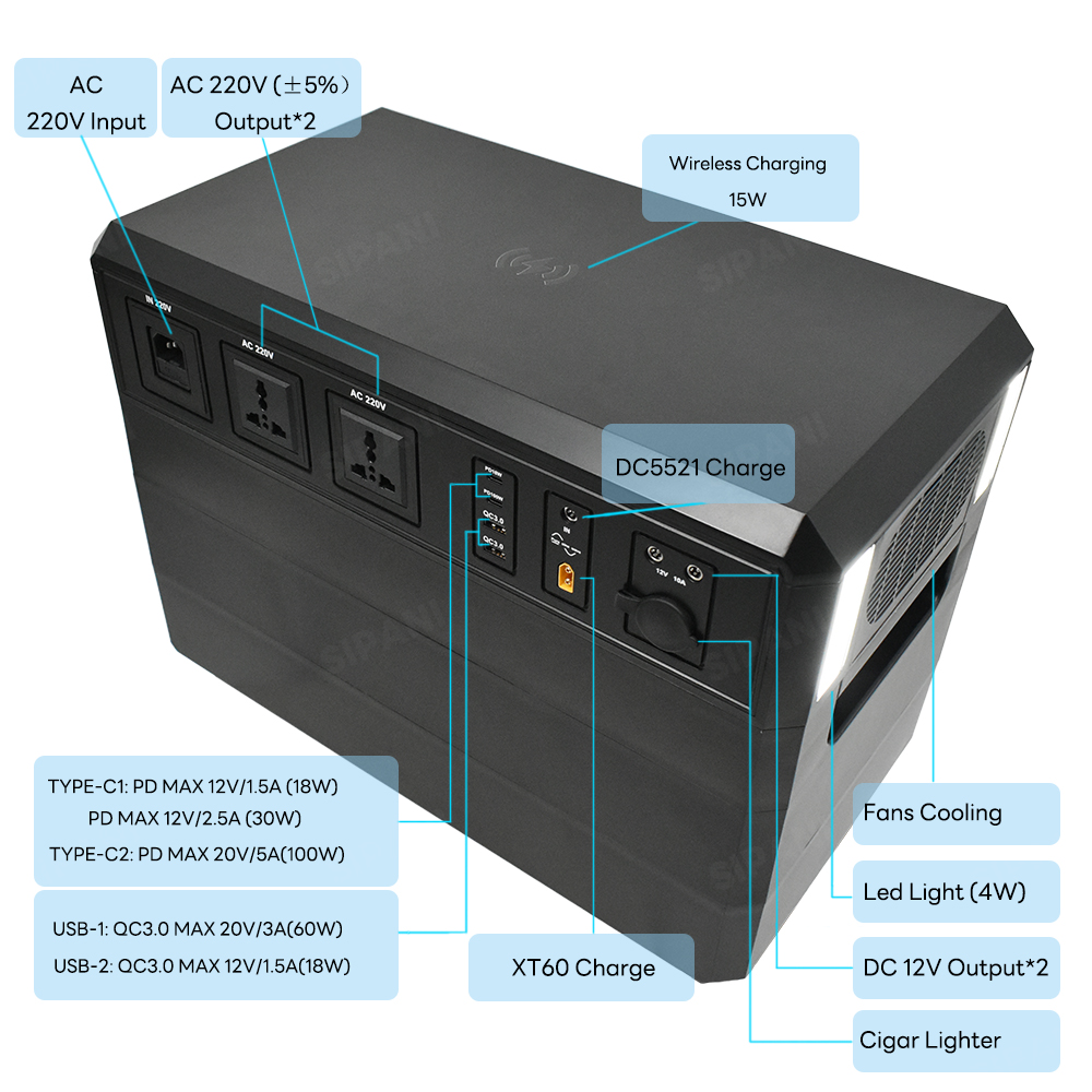 Central eléctrica portátil de 2000 W - Batería LiFePO4 de 2592 WH (promoción)