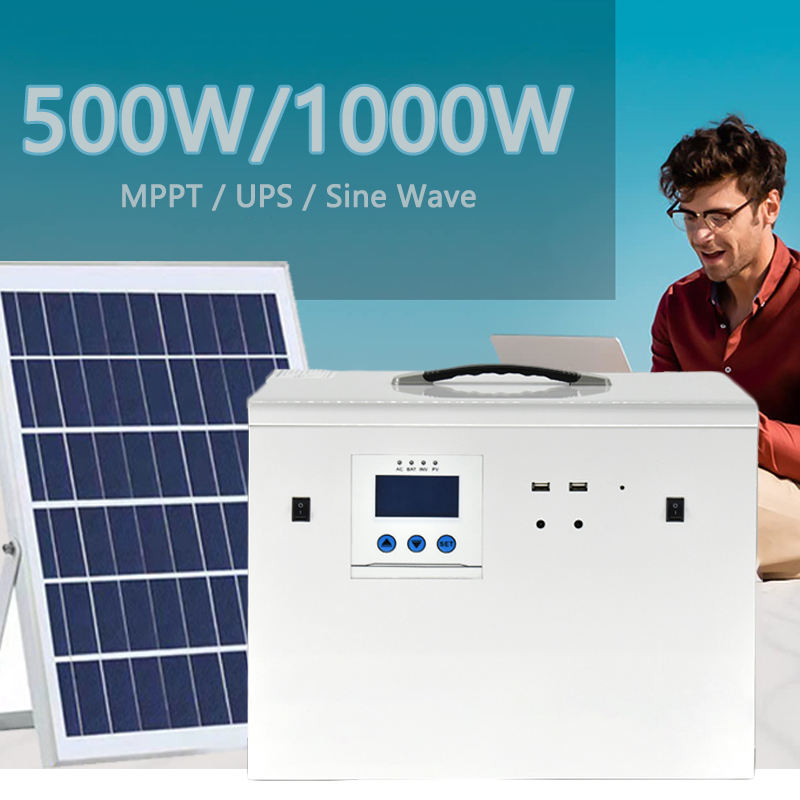 Sistema de energía solar inteligente Inicio 500W 1kw Sistema de generador portátil solar para uso en el hogar que acampa